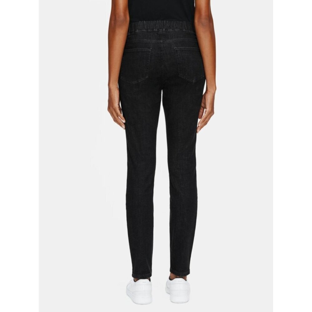EILEEN FISHER Black Denim Skinny Jeans With Elastic Waistband - Picture 2 of 13